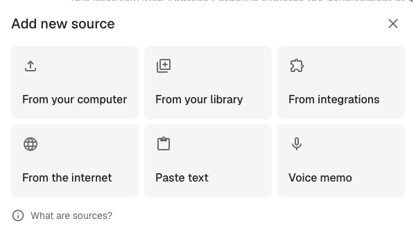 The Add new source dialog with six options