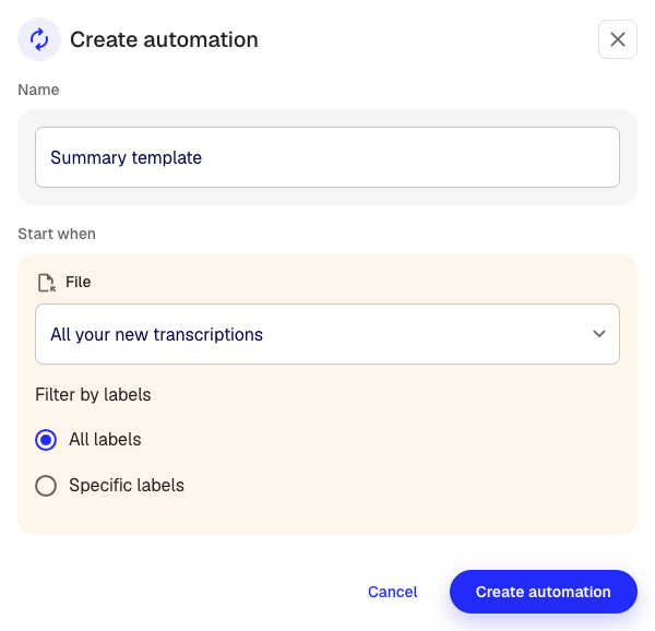 The trigger setup with file type and folder options