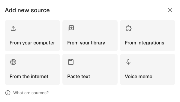 The add source dialog with Google Drive as an option