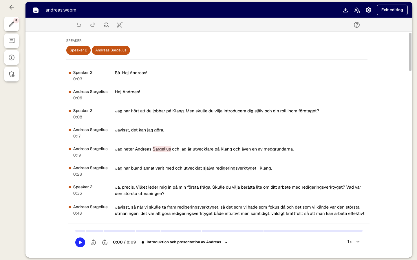 Edit mode with the top toolbar and the suggestions sidebar on the left