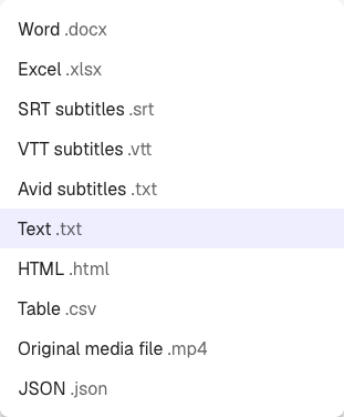 The file format dropdown listing all available export formats