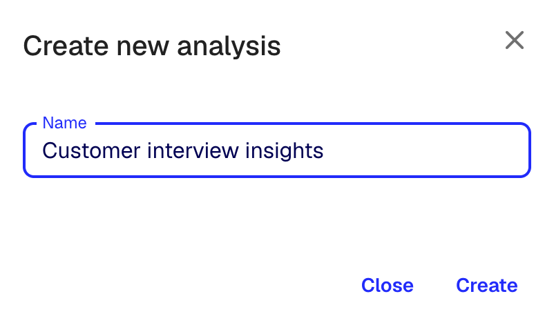 The create new analysis dialog