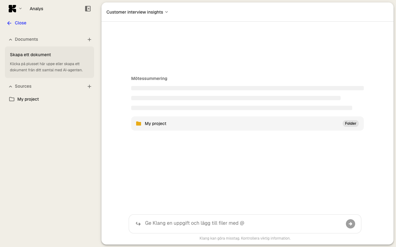 An empty analysis with an empty sources list and chat