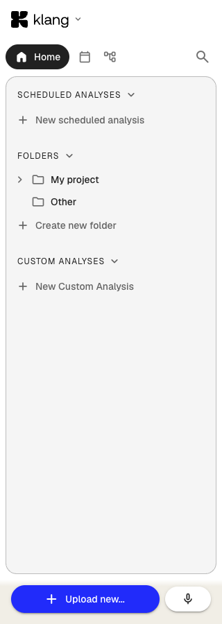 The sidebar with tab bar, sections, and the Upload new button at the bottom