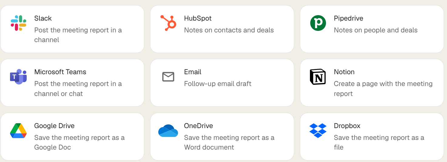 The destination grid on the Automations page