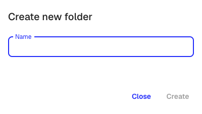 The create new folder dialog with a name field