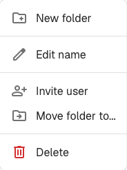 The folder menu with New folder, Edit name, Invite user, Move folder, and Delete