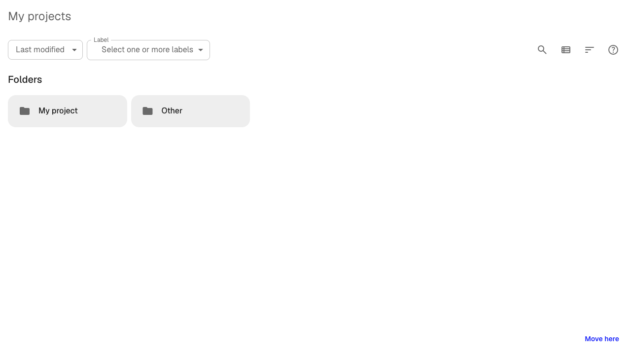 The move dialog showing available folders with a Move here button