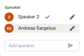The speaker menu after renaming, showing the updated name and initials