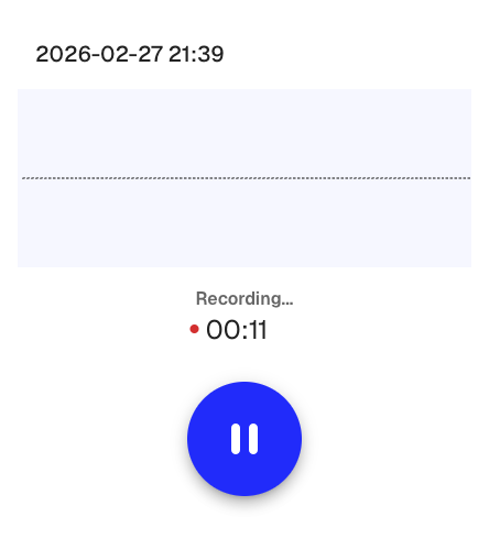 The active recording view with waveform and timer