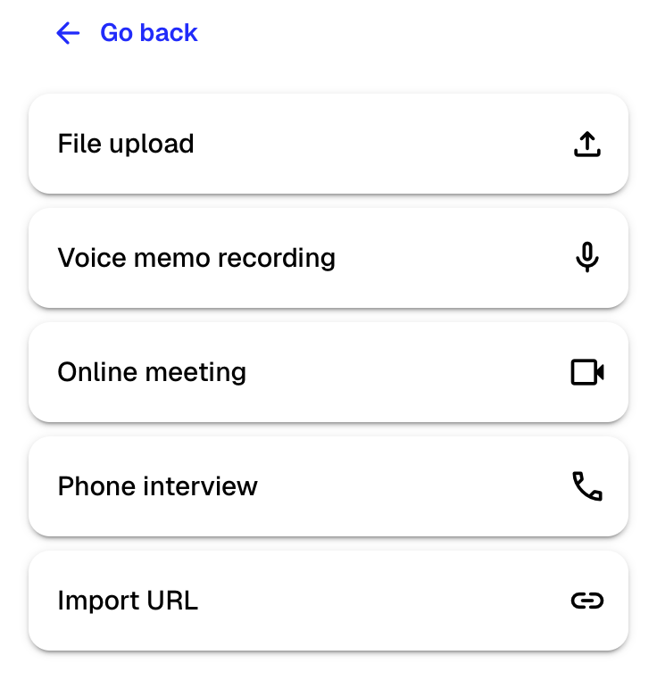 The upload menu showing the available upload options